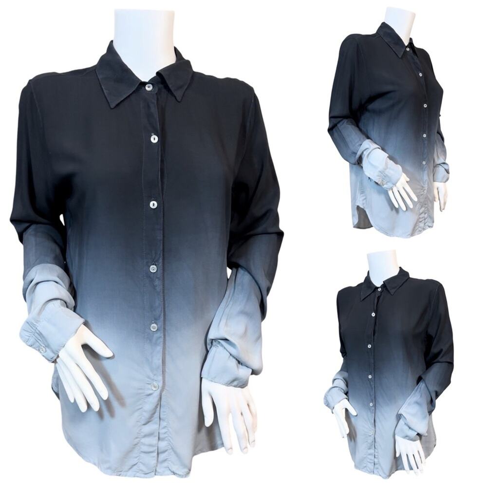 #T101 John Eshaya Blue/Black Ombré Button Down Long Sleeve SZ M/L $148